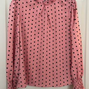SHEIN Pink and Black Polka Dot Blouse